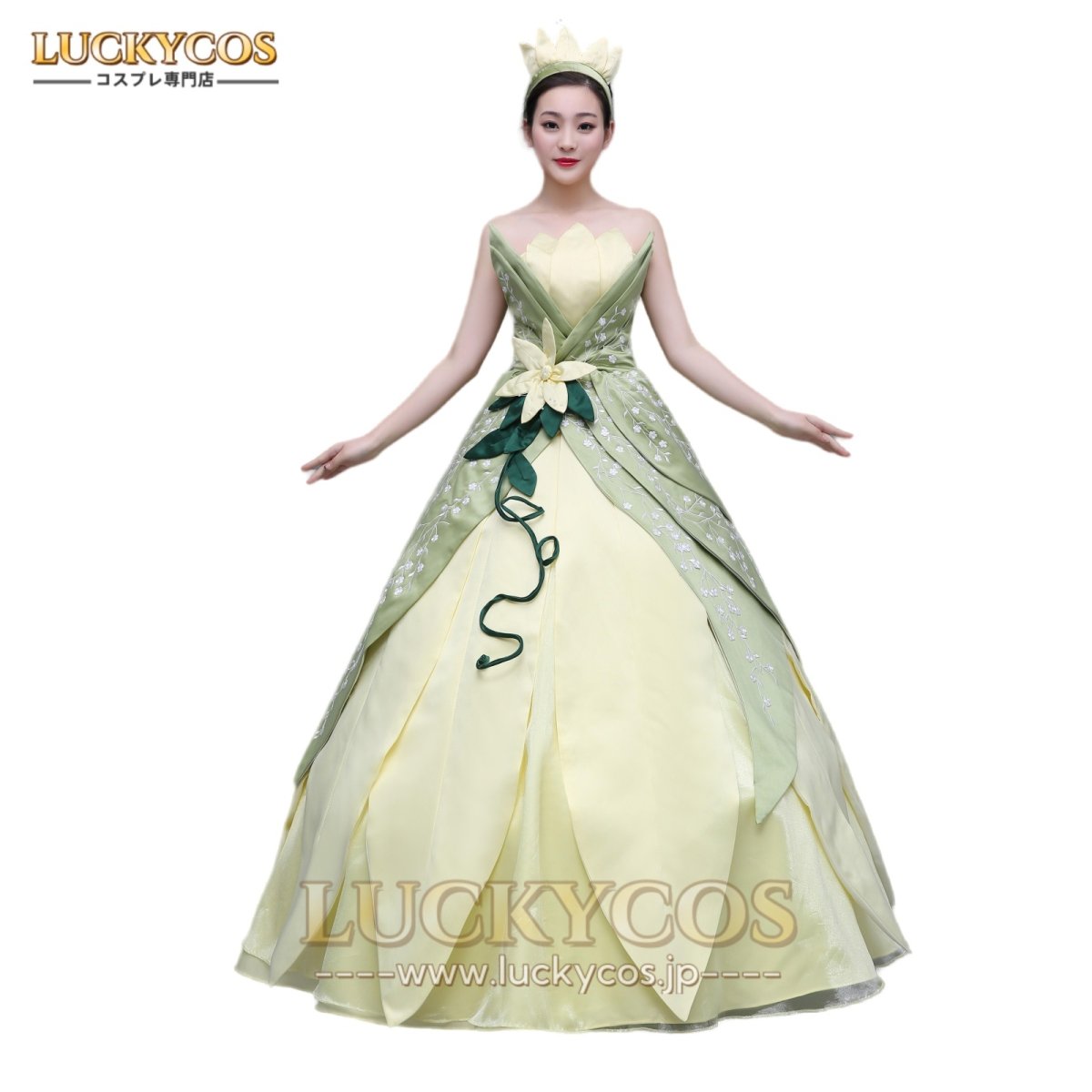 画像1: プリンセスと魔法のキス The Princess and the Frog ティアナ コスチューム イブニングドレス コスプレ衣装 (1)