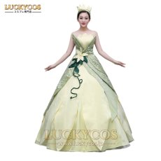 画像1: プリンセスと魔法のキス The Princess and the Frog ティアナ コスチューム イブニングドレス コスプレ衣装 (1)