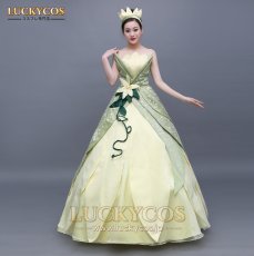 画像2: プリンセスと魔法のキス The Princess and the Frog ティアナ コスチューム イブニングドレス コスプレ衣装 (2)