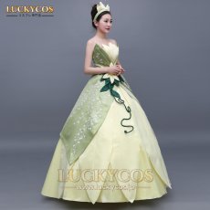 画像3: プリンセスと魔法のキス The Princess and the Frog ティアナ コスチューム イブニングドレス コスプレ衣装 (3)