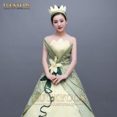 画像6: プリンセスと魔法のキス The Princess and the Frog ティアナ コスチューム イブニングドレス コスプレ衣装 (6)
