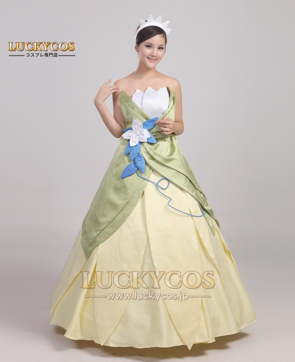 画像1: プリンセスと魔法のキス The Princess and the Frog ティアナ コスチューム イブニングドレス コスプレ衣装 (1)