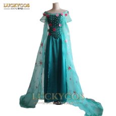画像1: アナと雪の女王 エルサのサプライズ Frozen Fever エルサ Elsa ドレス コスプレ衣装 (1)